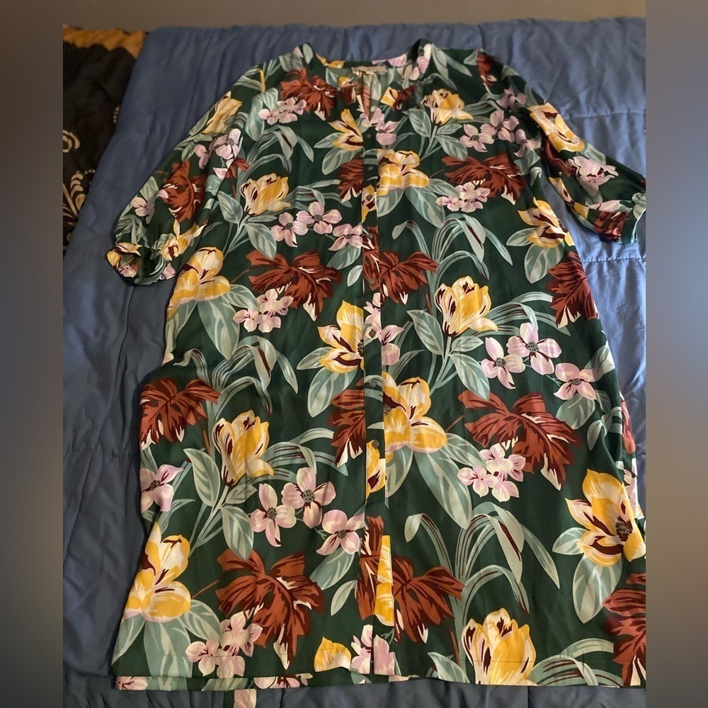 Loft Fit & Flare Dress Women Plus Size Multi Floral V Neck Button Drawstring XXL - Picture 2 of 15
